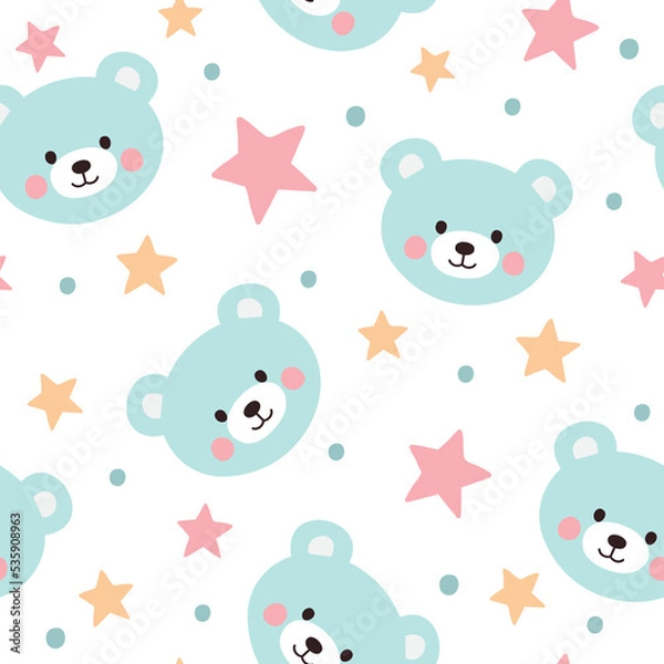 Fototapeta Seamless pattern with cute bear. Childish texture with bears and stars. Vector illustration isolated on white background.