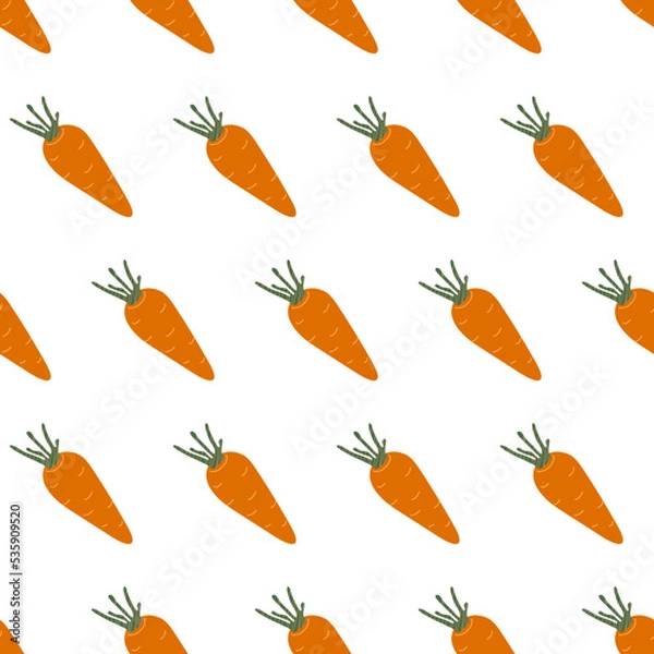 Fototapeta Hand drawn vector orange carrot. Vegetable simple seamless pattern.