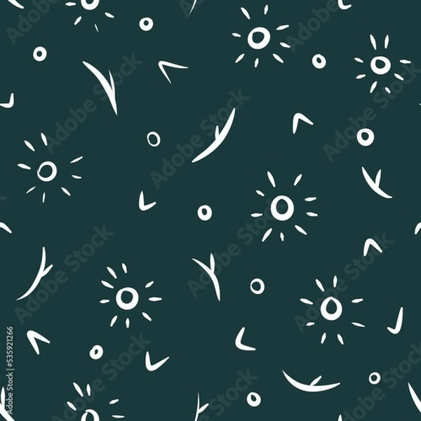 Fototapeta Summer seamless pattern with suns, dark green and white illustration