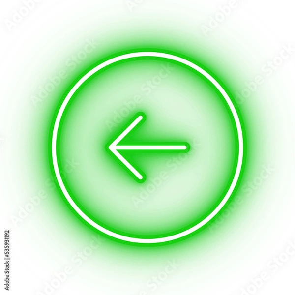 Fototapeta Neon green arrow icon, glowing button icon on transparent background
