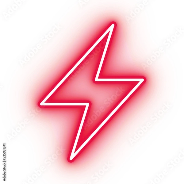 Fototapeta Neon red lightning icon, glowing energy icon on transparent background