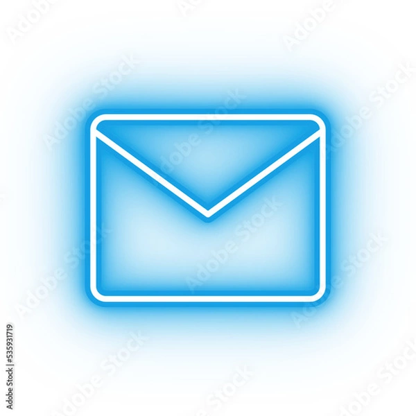 Fototapeta Neon blue envelope icon, glowing mail icon on transparent background