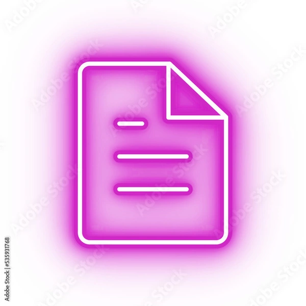 Fototapeta Neon pink document icon, glowing file icon on transparent background