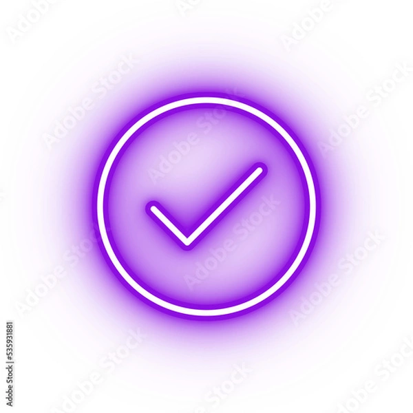 Fototapeta Neon purple tick icon, glowing accept icon on transparent background