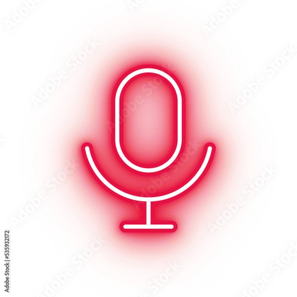 Fototapeta Neon red microphone icon, glowing mic icon on transparent background