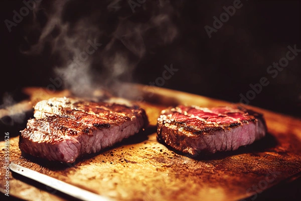Fototapeta Delicious Cook Meat Steak and Black Copy space Background For Menu Restaurant or Recipe Text and Advisement.
