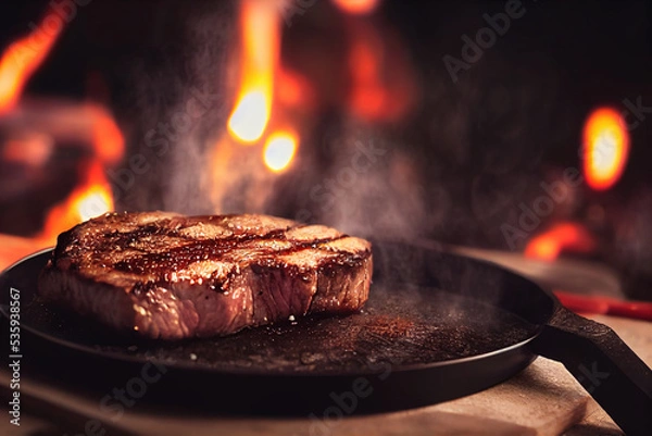 Fototapeta Delicious Cook Meat Steak and Black Copy space Background For Menu Restaurant or Recipe Text and Advisement.