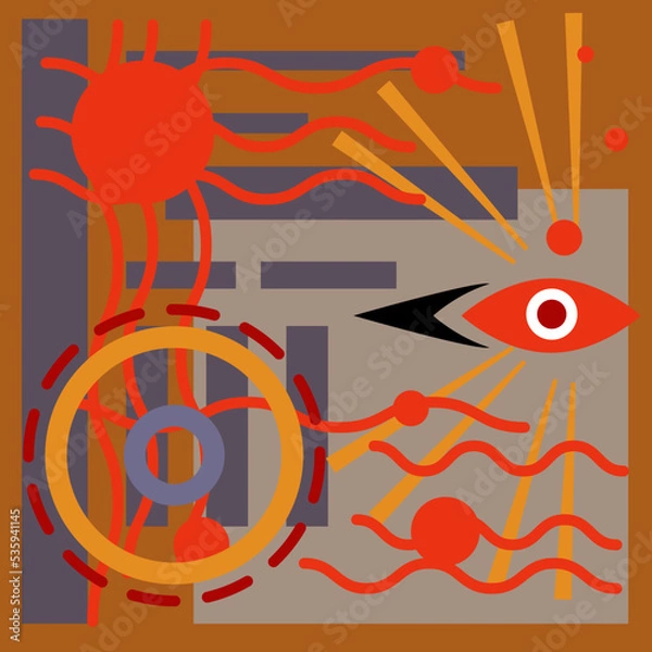 Obraz Abstract illustration with gray shapes and red lines