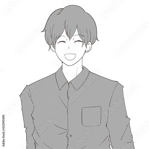 Fototapeta 笑顔の男性イラスト（モノクロ）