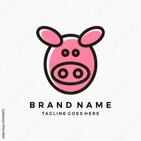Fototapeta Flat pig Logo design animal Vector 