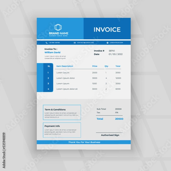 Fototapeta Creative clean invoice template design