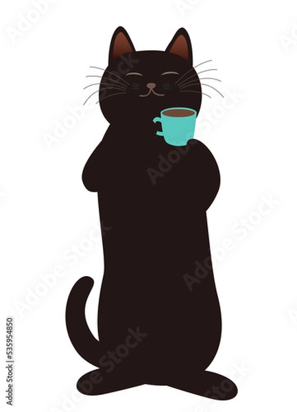 Obraz コーヒー休憩でホッとする黒猫　背景透明