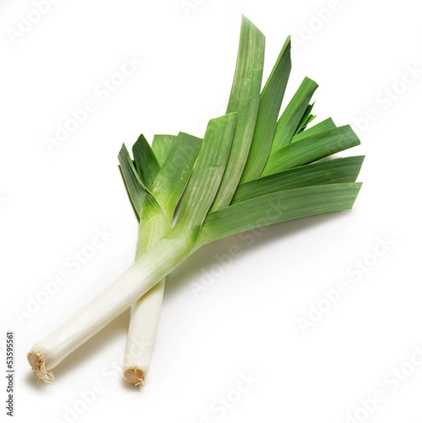 Fototapeta two leeks on white.