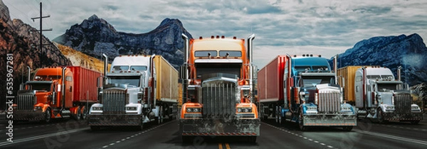 Fototapeta The truck runs on the highway with speed.