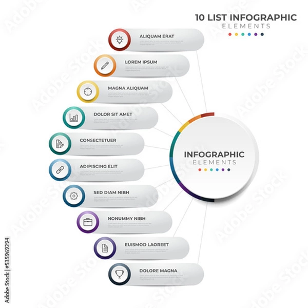 Fototapeta 10 points of steps, circular list diagram , infographic element layout template vector with icons
