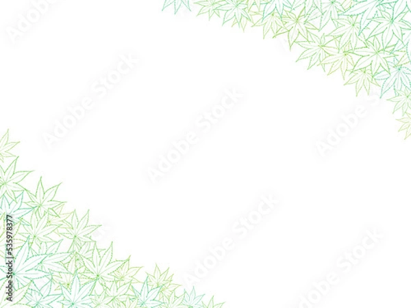 Fototapeta もみじの線画フレーム②ななめ_緑系