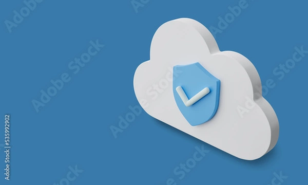 Fototapeta 3D Cloud security concept, Shield symbol for secure internet privacy information.