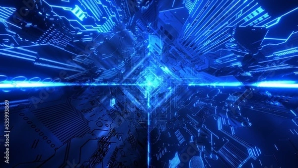 Fototapeta VJ トンネル サイバー空間 SF 青 [別Verあり]