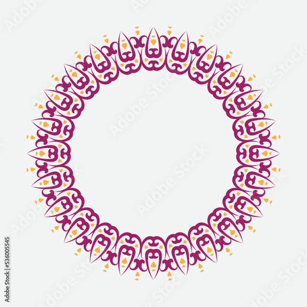 Fototapeta round linear narrow and wide frame in abstract oriental motif. Traditional elegant floral eastern ornament to decorate and design greeting card, certificate, wedding invitation, social media design