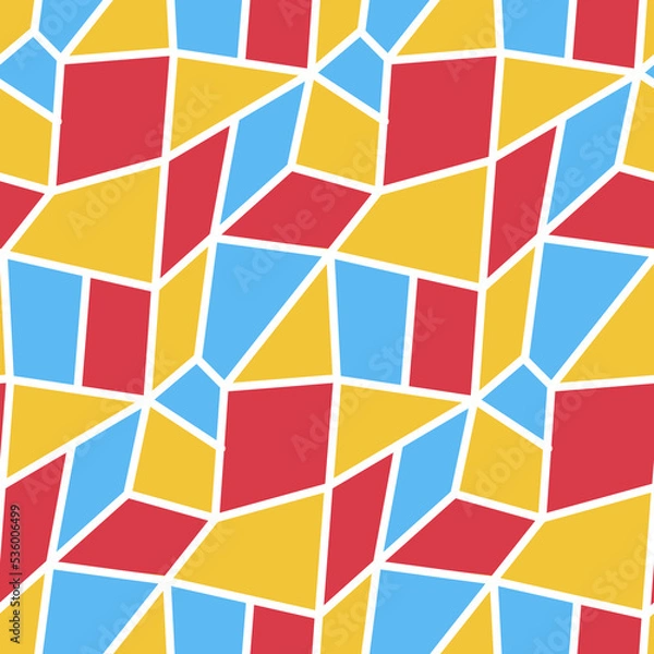 Fototapeta Contrast seamless pattern stained glass window red blue yellow abstract background, vector illustration for design