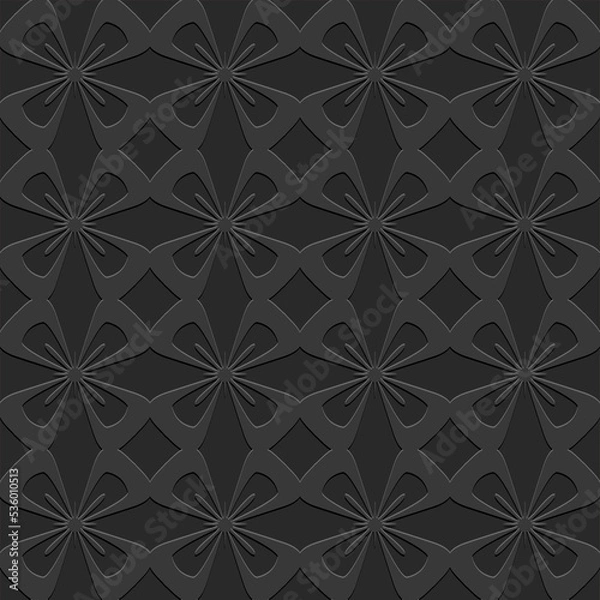 Fototapeta Perforated embossed seamless pattern on dark gray background, Arabic arabesque style in design, decorative illustration