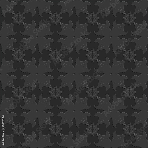 Fototapeta Black seamless pattern, monochrome arabesque ornate arabic dark black background for design and decoration