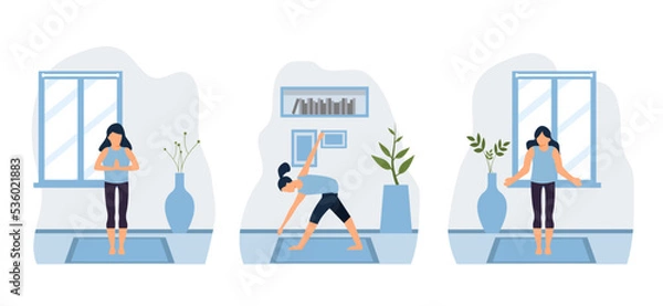 Obraz Yoga exercise flat bundle design illustration