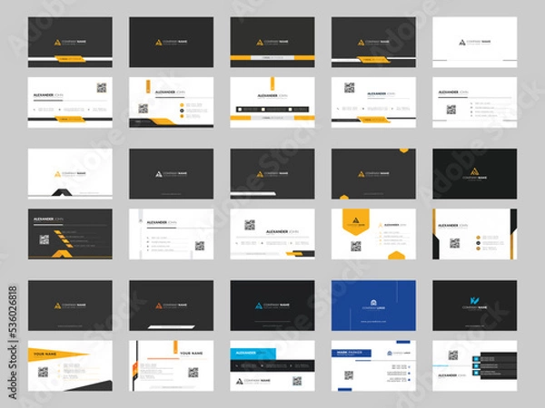 Fototapeta set of 15 horizontal modern business card print templates. simple and clean design with double sided business card stationery design vector set. 