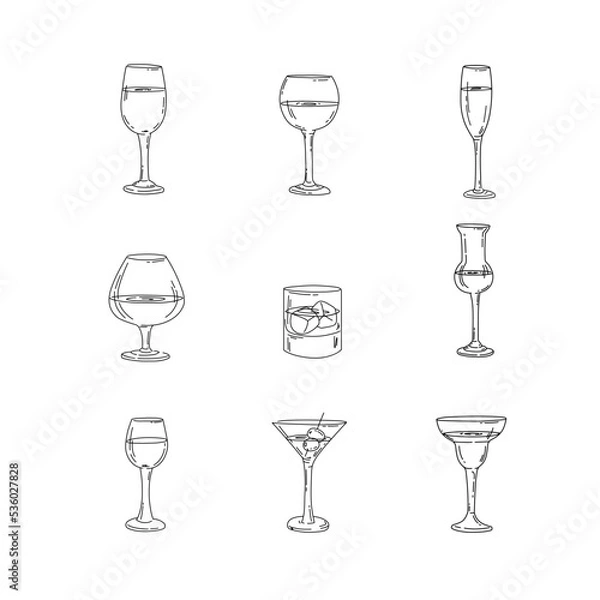 Obraz Glasses with names, line icons set. Vector