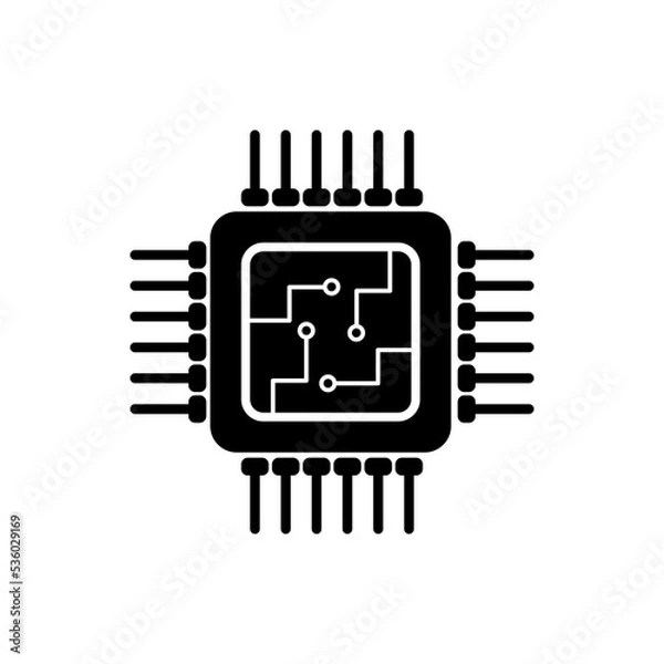 Obraz processor icon vector. Isolated flat shape computer CPU