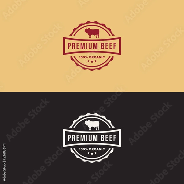 Obraz Premium Beef Label Vector or Premium Beef Stamp Vector Isolated. Premium beef labels, badges and design elements. Farm animal logo inspiration. The best organic beef logo illustration.