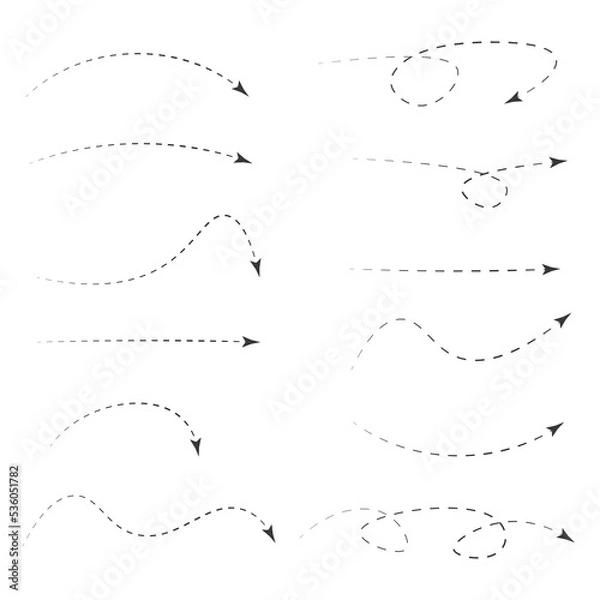Fototapeta Set of dashed line arrows