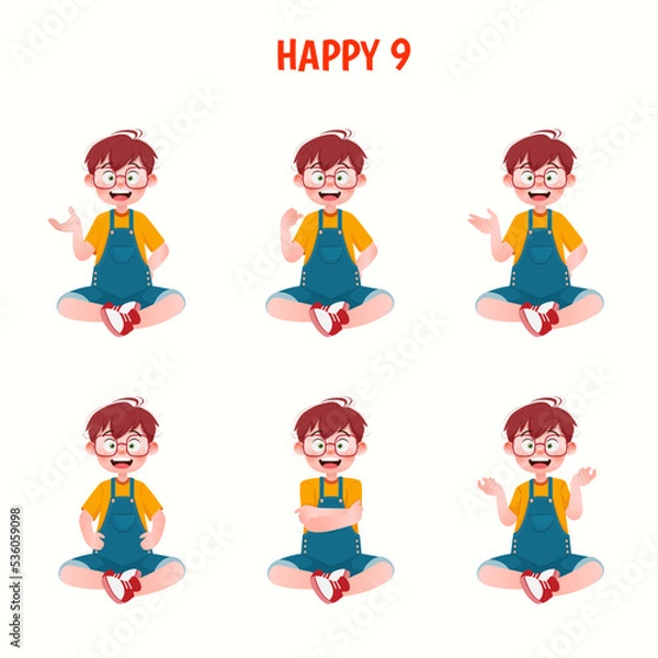 Fototapeta Set of kid boys showing cheerful expression.Vector illustration.