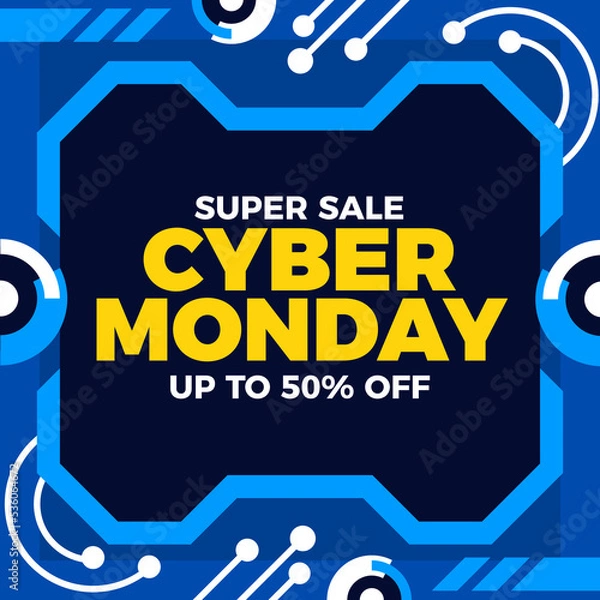 Fototapeta Cyber Monday sale banner social media post template for business promotion vector illustration