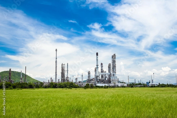 Fototapeta oil refinery plant against blue sky