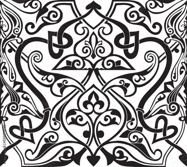 Fototapeta Vector monocrome seamless oriental national ornament, background. Endless ethnic floral pattern of Arab peoples. Persian painting. For sandblasting, laser and plotter cutting.