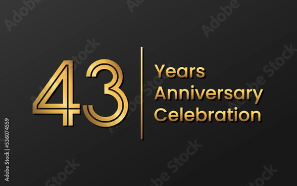 Fototapeta 43 Years Anniversary, Perfect template design for anniversary celebration with gold color for booklet, leaflet, magazine, brochure poster, web, invitation or greeting card. Vector template