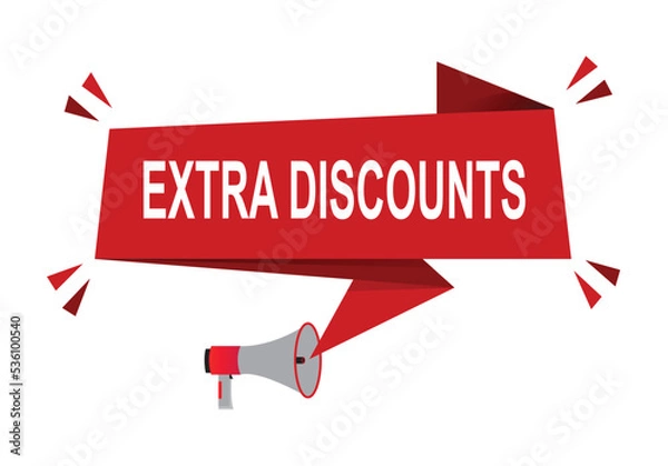 Fototapeta Extra Discount vector illustration. Red vector banner with megaphone and white background.