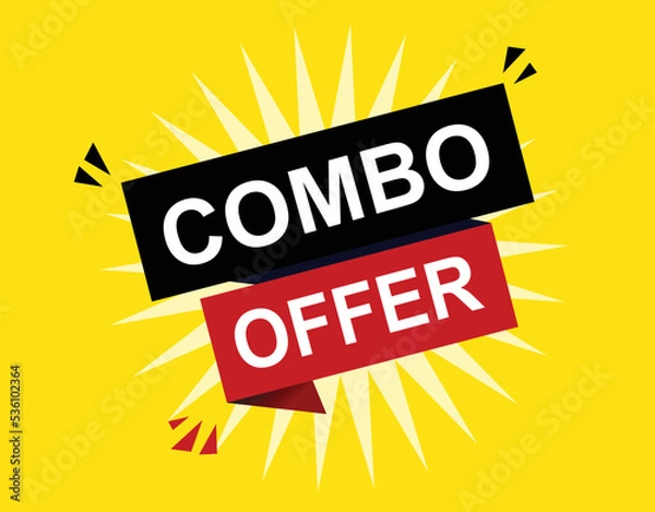 Fototapeta Vector Illustration Combo Offer. Red and black vector label with yellow background.