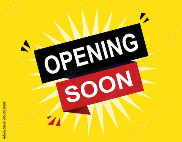 Fototapeta Vector Illustration Opening Soon. Red and black vector label with yellow background