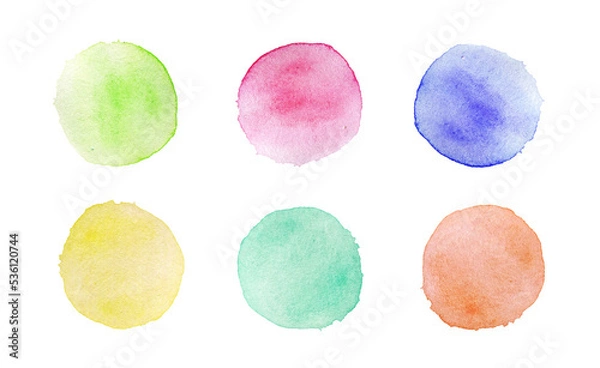 Fototapeta Hand painted watercolor colorful circle stains and drops set on transparent background