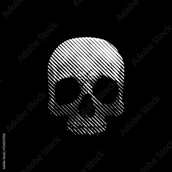 Obraz Engraved skull vector black and white illustration. Halftone art