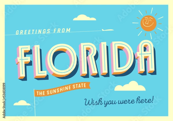 Fototapeta Greetings from Florida, USA - The Sunshine State - Touristic Postcard - EPS 10.