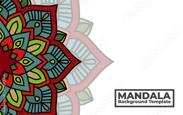 Fototapeta Vector background template with ornamental mandala pattern design,  Decorative flower mandala banner with place for texts
