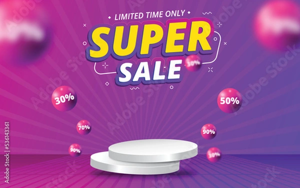 Fototapeta flash sale day banner template design with podium background.