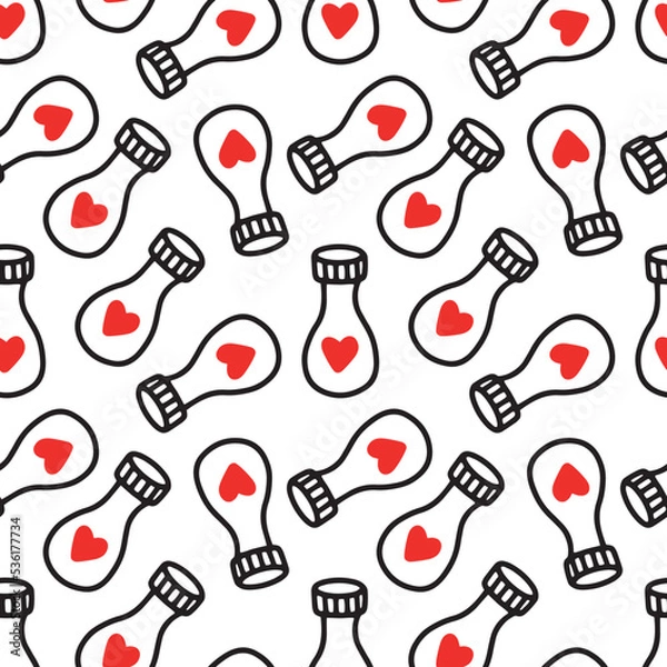 Fototapeta Seamless pattern with love potion bottle. Vector illustration. Design for Valentines Day