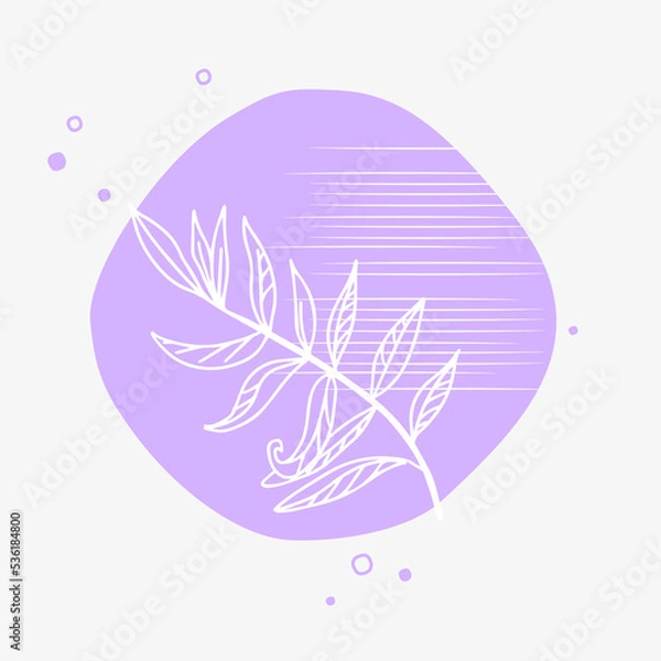 Fototapeta Twig with leaves in style of outline on background of colored circle in  Japanese style. Vector illustration for banner design, invitation, congratulations, advertising.