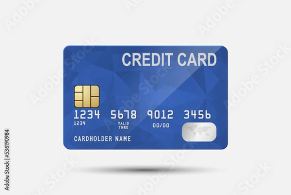 Obraz Vector 3d Realistic Blue Credit Card Isolated. Design Template of Plastic Credit or Debit Card for Mockup, Branding. Credit Card Payment Concept. Front View