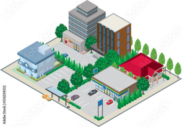 Fototapeta 街並みの立体図. 都市の景観. 