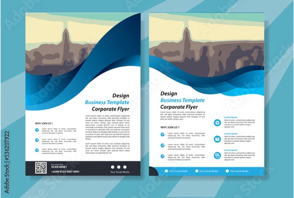 Fototapeta Brochure design, cover modern layout, annual report, poster, flyer in A4 with colorful triangles, geometric shapes for tech, science, market with light background